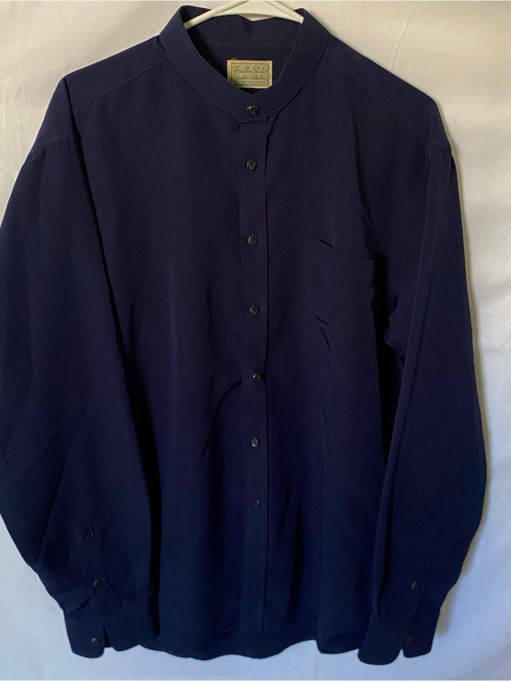 VTG Hamilton Shirts Seoul Custom Band Collar Shirt Navy Blue Mens L/XL Bespoke
